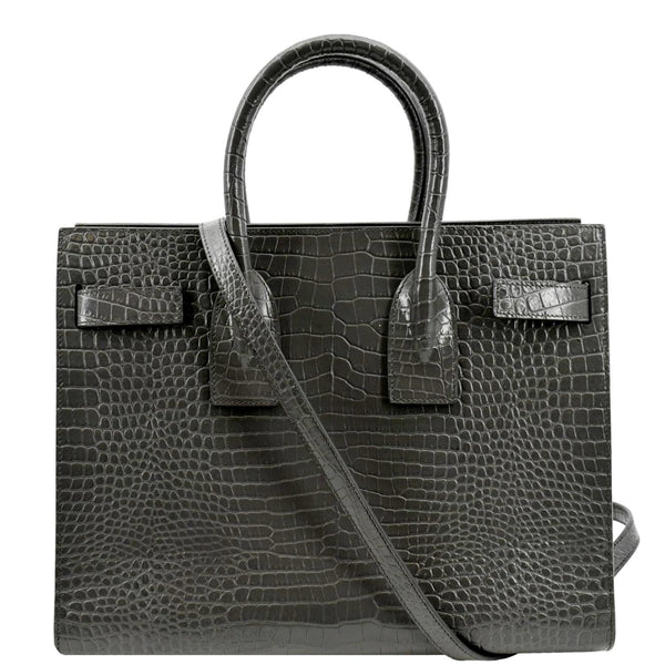 YVES SAINT LAURENT Sac de Jour Crocodile-Embossed Satchel Bag Grey