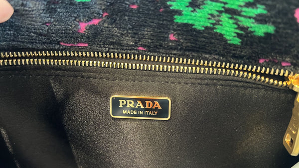 PRADA Small Top Handle Velvet Shoulder Bag Black