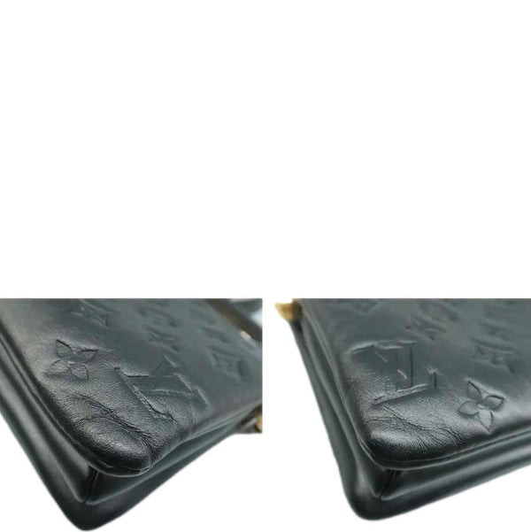 LOUIS VUITTON Coussin BB Monogram Embossed Leather Shoulder Bag Black