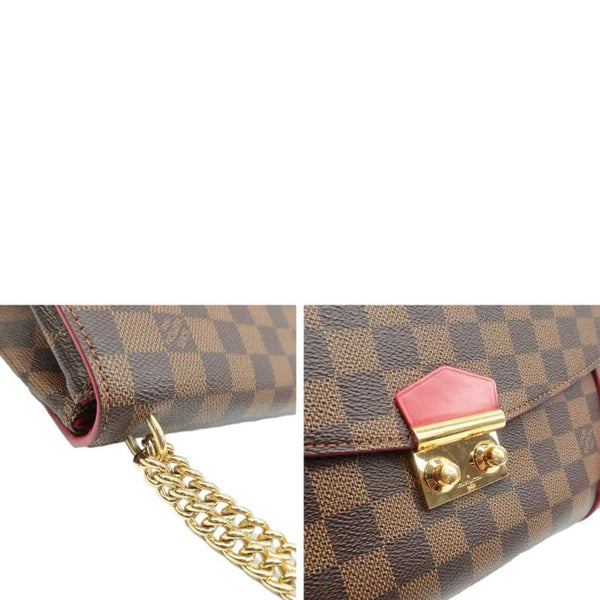 LOUIS VUITTON Damier Ebene Clutch Shoulder Bag Brown upper sides look