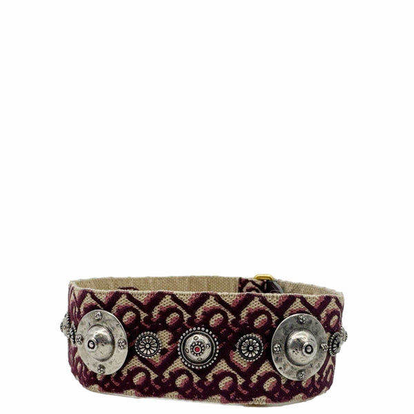 CHRISTIAN DIOR Studded Oblique Canvas Strap Burgundy