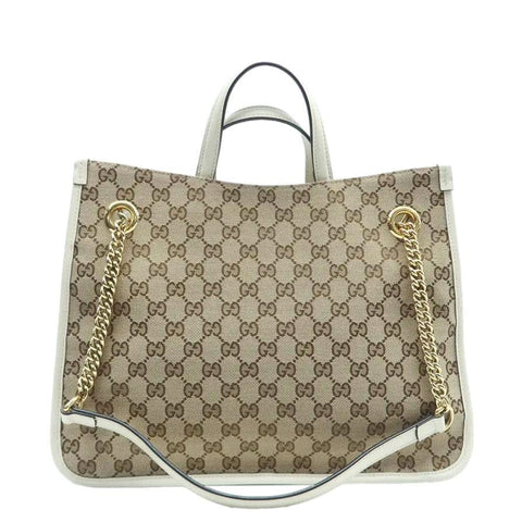 GUCCI Horsebit 1955 GG Supreme Canvas Tote Bag White 621144