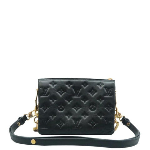 LOUIS VUITTON Coussin BB Monogram Embossed Leather Shoulder Bag Black