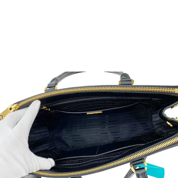 PRADA Galleria Double Zip Saffiano Leather Top Handle Tote Bag Black
