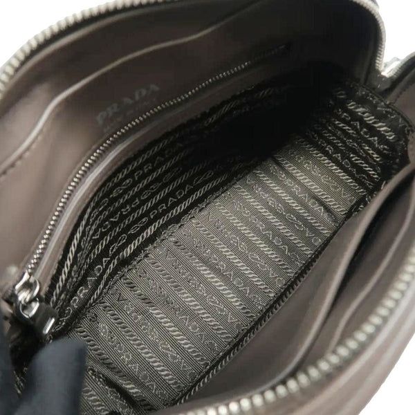 PRADA Diagramme Leather Crossbody Bag Clay Grey