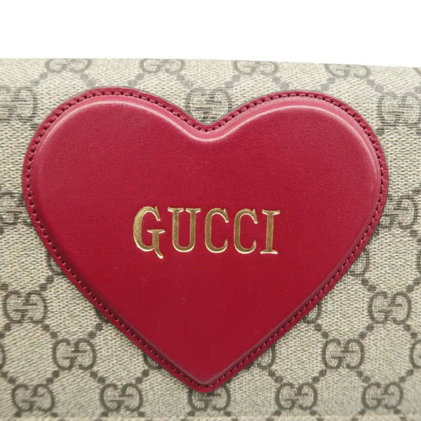 Gucci Heart Chain Wallet GG Supreme Monogram Canvas Crossbody Bag Beige 648948