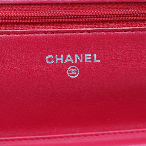 CHANEL Quilted Lambskin Leather Wallet On Chain Bag Dark Pink