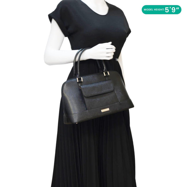 BURBERRY Dome Front Pocket Leather Top Handle Bag Black