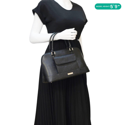 BURBERRY Dome Front Pocket Leather Top Handle Bag Black