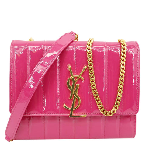 YVES SAINT LAURENT Vicky Patent Leather Crossbody Bag Pink