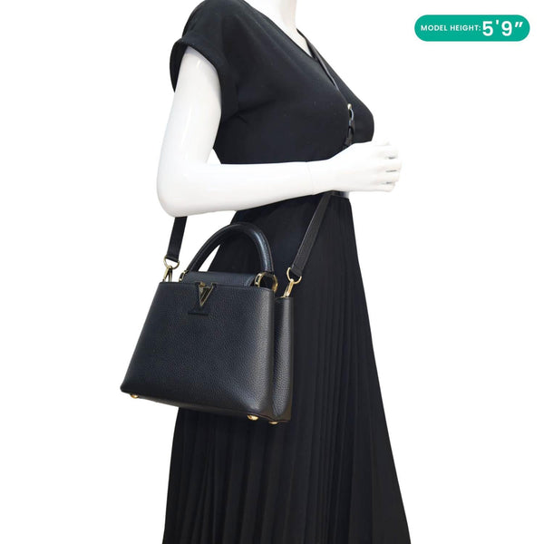 LOUIS VUITTON Capucines BB Taurillon Leather Satchel Bag Black