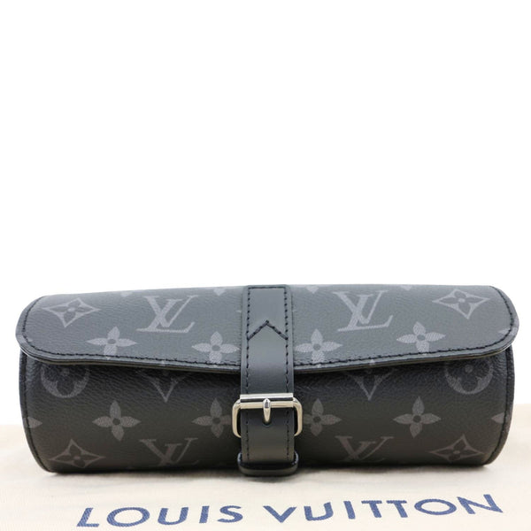 LOUIS VUITTON 3 Watch Case Monogram Eclipse Pouch Black