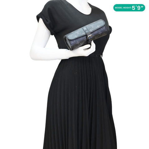 LOUIS VUITTON 3 Watch Case Monogram Eclipse Pouch Black