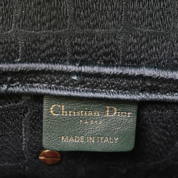 CHRISTIAN DIOR Saddle Crocodile Embossed Velvet Shoulder Bag Dark Green
