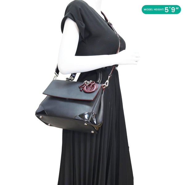 CHRISTIAN DIOR Be Dior Flap Small Smooth Calfskin Leather Tote Bag Black