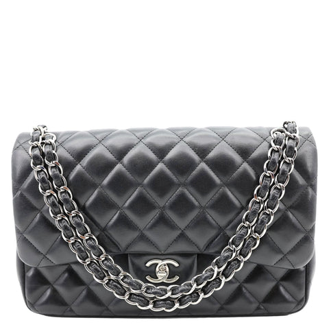CHANEL Classic Double Flap Leather Shoulder Bag Black