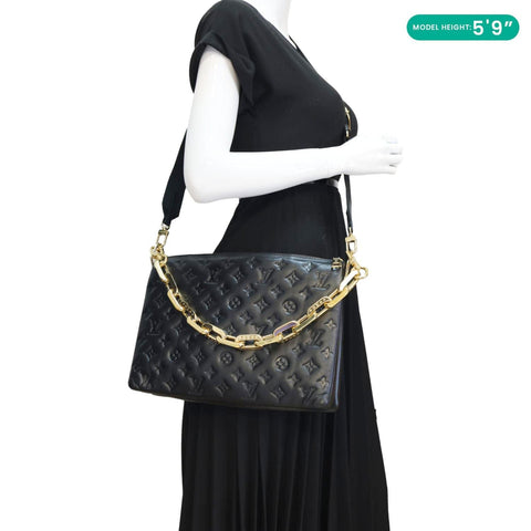 LOUIS VUITTON Coussin MM Monogram Embossed Shoulder Bag Black