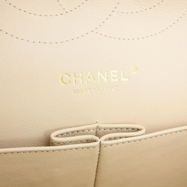 CHANEL Jumbo Classic Double Flap Quilted Lambskin Leather Shoulder Bag Beige