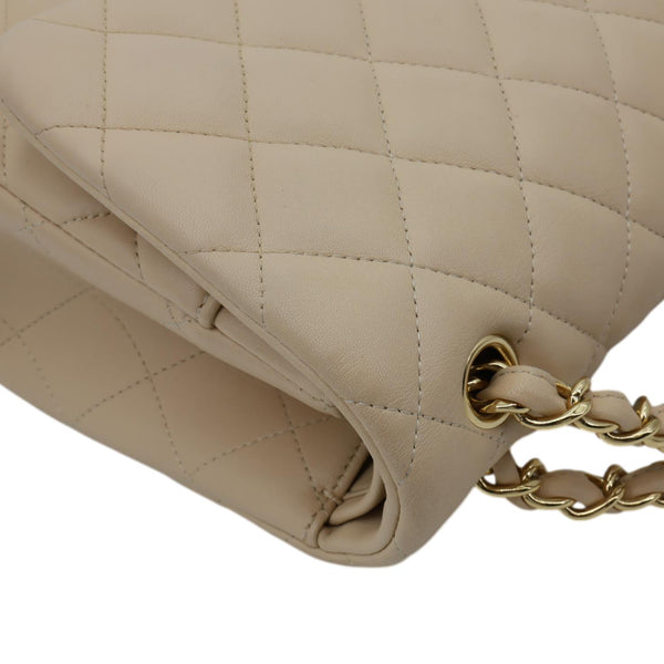 CHANEL Jumbo Classic Double Flap Quilted Lambskin Leather Shoulder Bag Beige