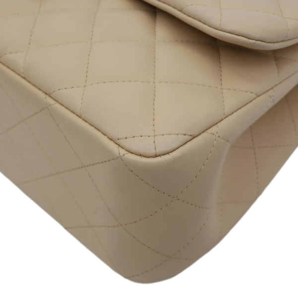 CHANEL Jumbo Classic Double Flap Quilted Lambskin Leather Shoulder Bag Beige