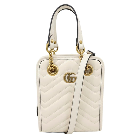 GUCCI GG Marmont Mini Matelasse Leather Tote Shoulder Bag White 696123