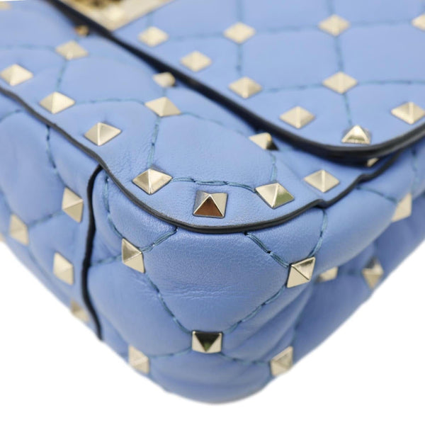 VALENTINO Rockstud Spike Small Quilted Leather Shoulder Bag Light Blue