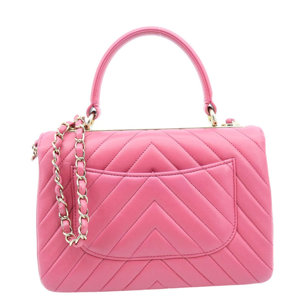 CHANEL Trendy CC Small Chevron Leather Top Handle Shoulder Bag Pink