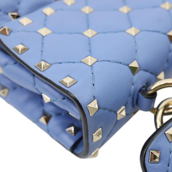 VALENTINO Rockstud Spike Small Quilted Leather Shoulder Bag Light Blue