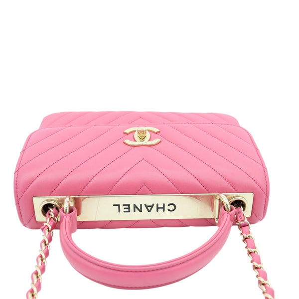 CHANEL Trendy CC Small Chevron Leather Top Handle Shoulder Bag Pink