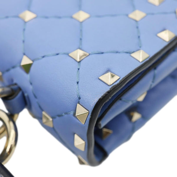 VALENTINO Rockstud Spike Small Quilted Leather Shoulder Bag Light Blue