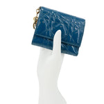 CHRISTIAN DIOR Lady Dior Lotus Cannage Patent Leather Wallet Blue