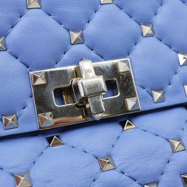 VALENTINO Rockstud Spike Small Quilted Leather Shoulder Bag Light Blue