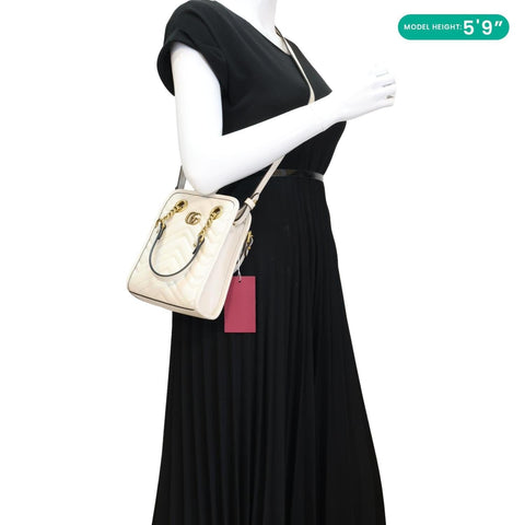 Gucci GG Marmont Mini White Matelasse Leather Tote Shoulder Bag - Model Carrying