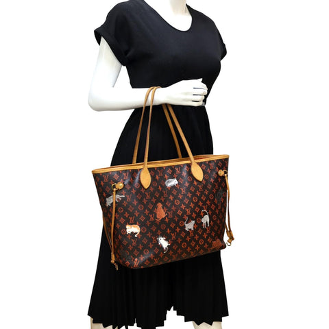 LOUIS VUITTON Neverfull MM Catogram Canvas Tote Bag Marron