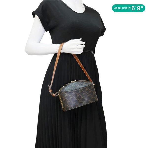 CELINE Lunch Box Triomphe Canvas Shoulder Bag Brown