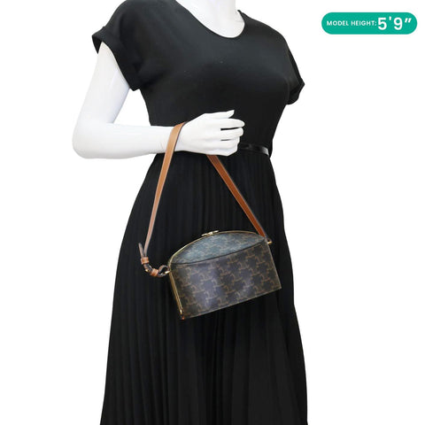 CELINE Lunch Box Triomphe Canvas Shoulder Bag Brown