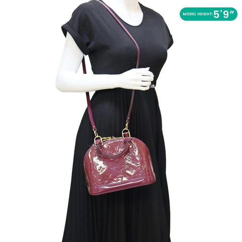 LOUIS VUITTON Alma BB Monogram Vernis Satchel Bag Red