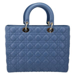 CHRISTIAN DIOR Lady Dior Large Cannage Quilted Lambskin Leather Shoulder Bag Blue