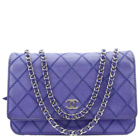CHANEL Fancy CC Quilted Calfskin Leather Wallet On Chain Bag Blue