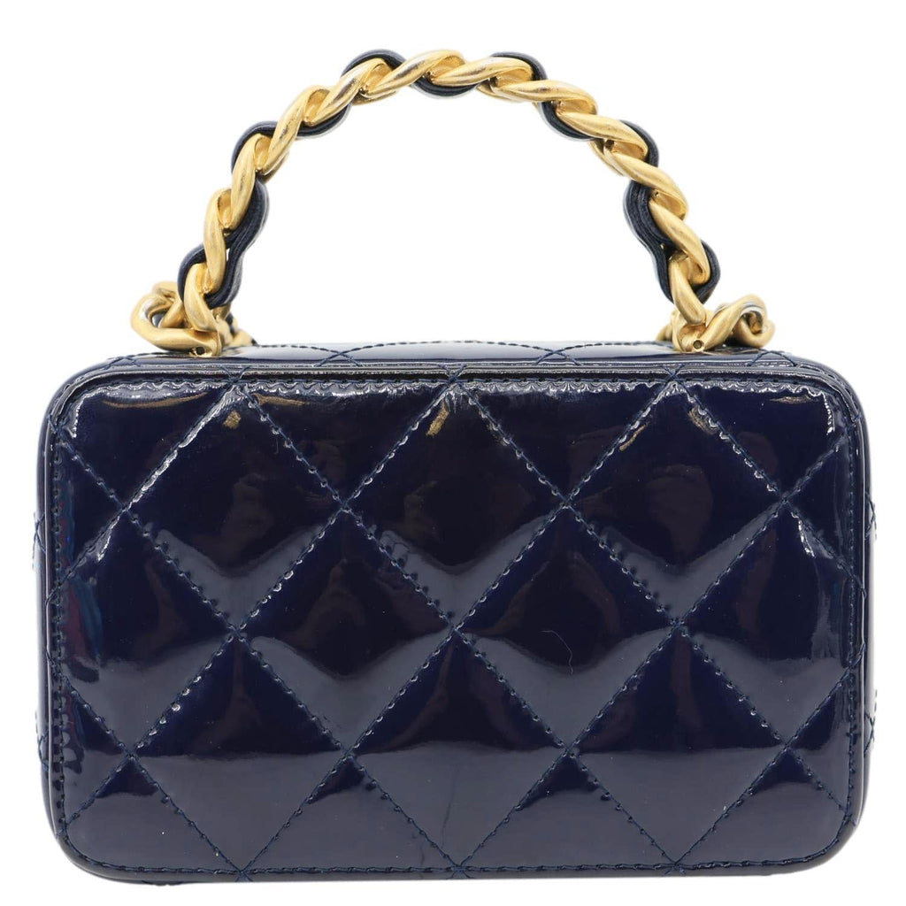 CHANEL Woven Chain Vanity Case Mini Patent Leather Top Handle Shoulder