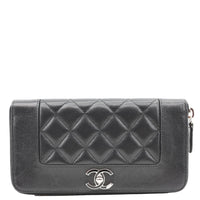 CHANEL Mademoiselle Vintage Quilted Leather Zip Around Wallet Black