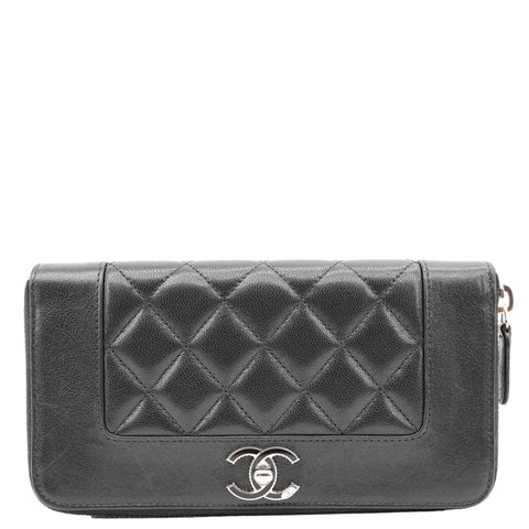 CHANEL Mademoiselle Vintage Quilted Leather Zip Around Wallet Black