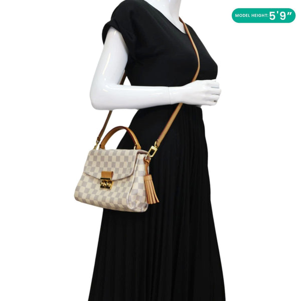 LOUIS VUITTON Croisette Damier Azur Satchel Crossbody Bag Rose Ballerine