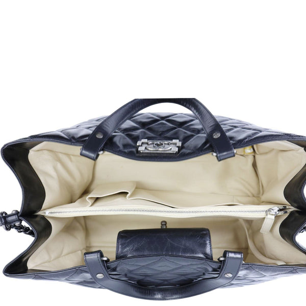 CHANEL Portobello Quilted Calfskin Leather Chain Tote Bag Black