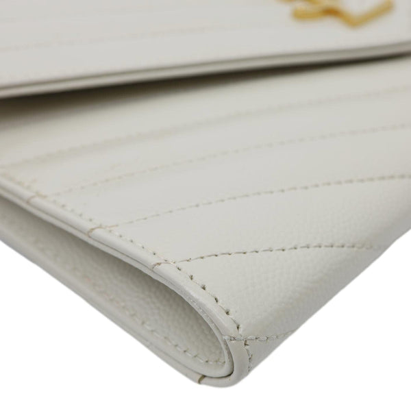YVES SAINT LAURENT Monogram Leather Wristlet Clutch White