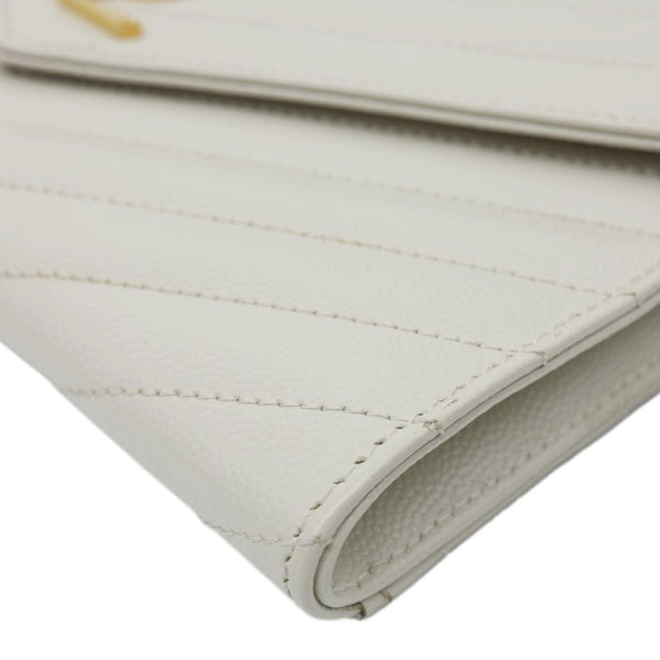 YVES SAINT LAURENT Monogram Leather Wristlet Clutch White