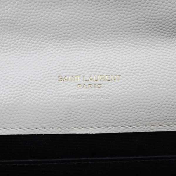 YVES SAINT LAURENT Monogram Leather Wristlet Clutch White