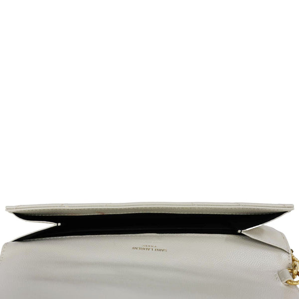 YVES SAINT LAURENT Monogram Leather Wristlet Clutch White