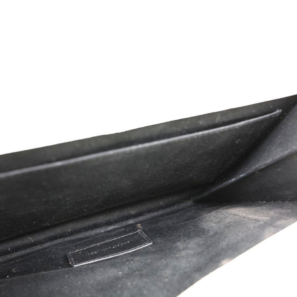 YVES SAINT LAURENT Monogram Leather Wristlet Clutch White