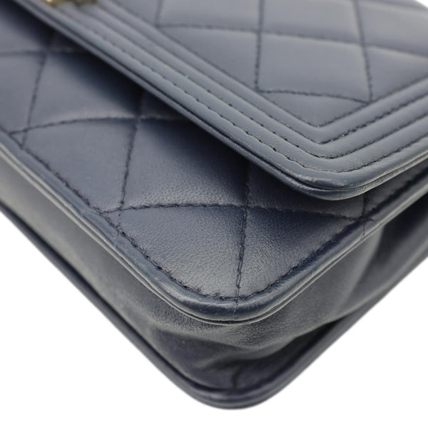 CHANEL Boy Quilted Calfskin Leather Wallet On Chain Crossbody Bag Navy Blue